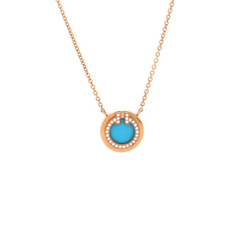 Tiffany & Co. T Circle Pendant Necklace 18K Rose Gold with Turquoise and Diamonds Small