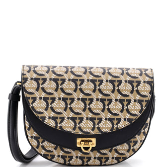 Salvatore Ferragamo Double Flap Saddle Crossbody Bag Gancini Coated Canvas