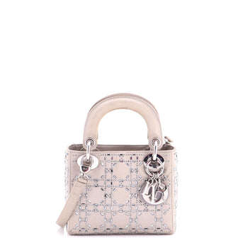 Christian Dior Lady Dior Bag Crystal Embellished Cannage Quilt Satin Mini