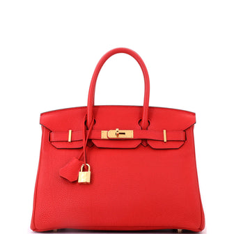 Hermes Birkin Handbag Red Togo with Palladium Hardware 30