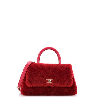 Chanel Coco Top Handle Bag Chevron Shearling Mini