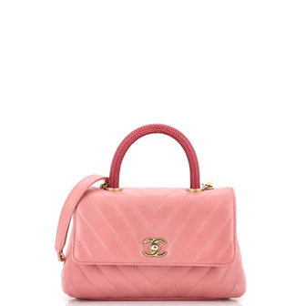 Chanel Coco Top Handle Bag Chevron Calfskin with Lizard Mini
