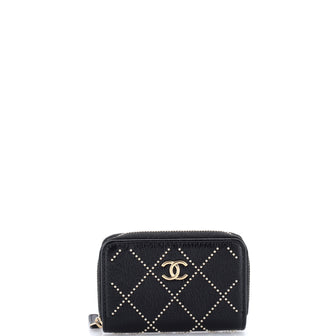 Chanel CC Zip Coin Purse Studded Shiny Lambskin Small