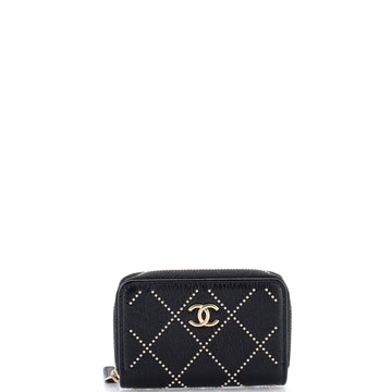 Chanel CC Zip Coin Purse Studded Shiny Lambskin Small