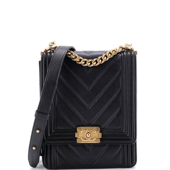 Chanel North South Boy Flap Bag Chevron Lambskin Small