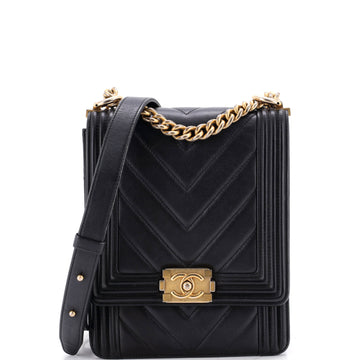 Chanel North South Boy Flap Bag Chevron Lambskin Small