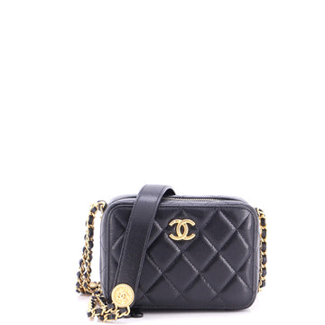 Chanel Twist Your Buttons Zip Around Vanity Case with Chain Quilted Caviar