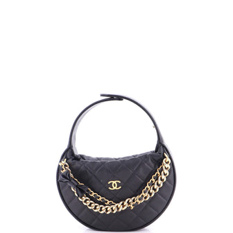 Chanel Double Chain Bow Hobo Pouch Quilted Caviar Mini