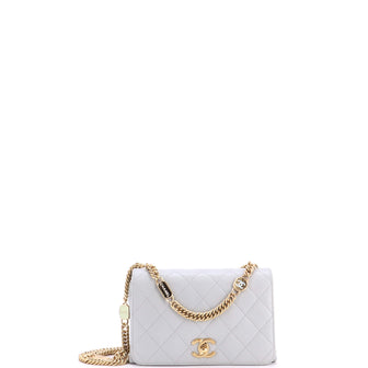 Chanel Logo Enamel Full Flap Bag Quilted Lambskin Mini
