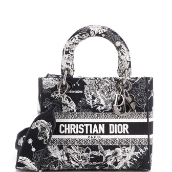 Christian Dior Lady D-Lite Bag Embroidered Canvas Medium