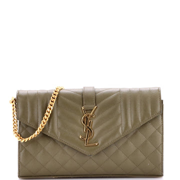 Saint Laurent Classic Monogram Chain Wallet Mixed Matelasse Leather Medium