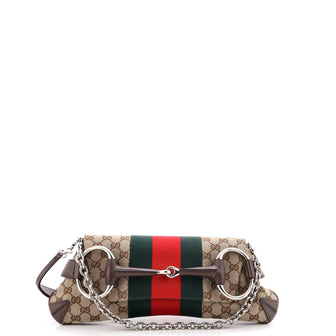 Gucci Horsebit NM Web Chain Clutch GG Canvas Medium