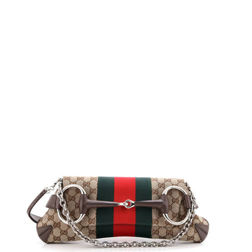 Gucci Horsebit NM Web Chain Clutch GG Canvas Medium