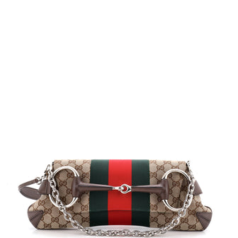Gucci Horsebit NM Web Chain Clutch GG Canvas Medium