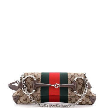 Gucci Horsebit NM Web Chain Clutch GG Canvas Medium