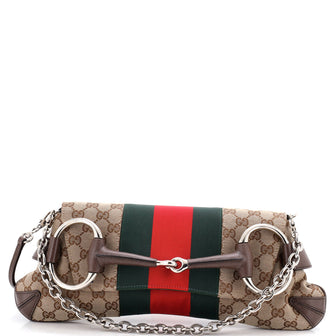 Gucci Horsebit NM Web Chain Clutch GG Canvas Medium