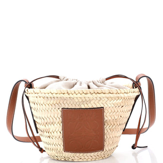 Loewe Drawstring Bucket Crossbody Bag Raffia and Leather