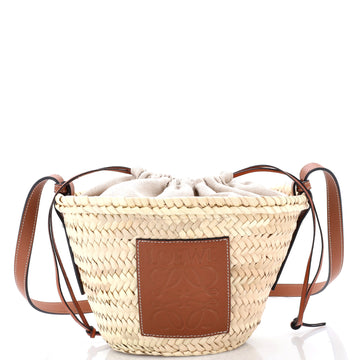 Loewe Drawstring Bucket Crossbody Bag Raffia and Leather