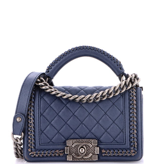 Chanel Chain Handle Boy Flap Bag Quilted Calfskin Small