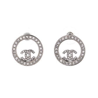 Chanel Round CC Cut Out Stud Earrings Metal with Crystals