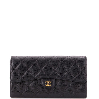 Chanel CC Gusset Classic Flap Wallet Quilted Caviar Long