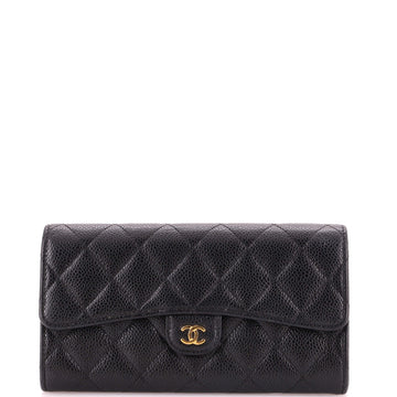 Chanel CC Gusset Classic Flap Wallet Quilted Caviar Long