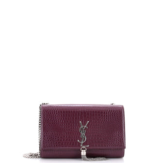 Saint Laurent Classic Monogram Tassel Crossbody Bag Crocodile Embossed Leather Medium
