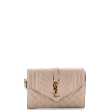 Saint Laurent Classic Monogram Envelope Wristlet Clutch Mixed Matelasse Leather