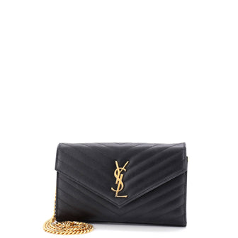 Saint Laurent Classic Monogram Wallet on Chain Matelasse Chevron Leather Medium