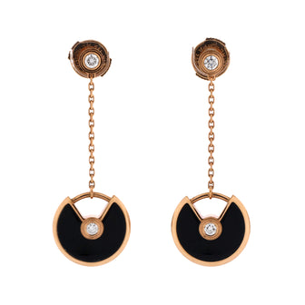 Cartier Amulette de Cartier Drop Dangle Earrings 18K Rose Gold with Onyx and Diamonds XS