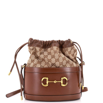 Gucci Horsebit 1955 Bucket Crossbody Bag Leather and GG Canvas Small