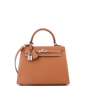 Hermes Kelly Handbag Brown Epsom with Electrum Hardware 25