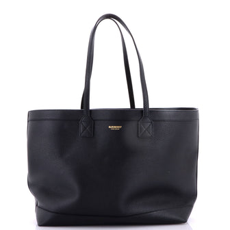 Burberry Shopping Tote Leather with Check Canvas Interior Medium