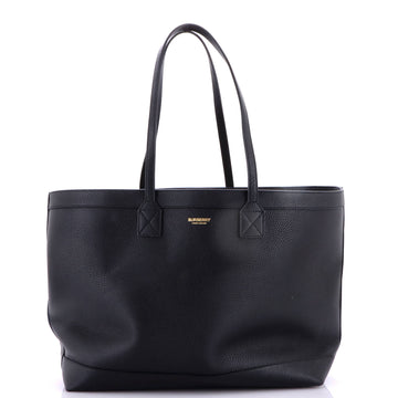 Burberry Shopping Tote Leather with Check Canvas Interior Medium