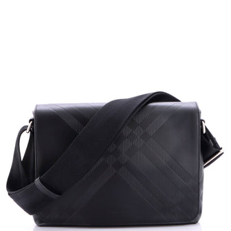 Burberry Full Flap Messenger Bag Check Embossed Leather Medium