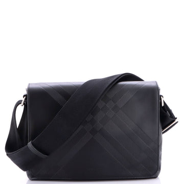 Burberry Full Flap Messenger Bag Check Embossed Leather Medium