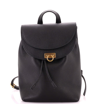 Salvatore Ferragamo Gancini Flap Drawstring Backpack Leather Medium