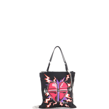 Prada Frankenstein Flat Tote Printed Tessuto Mini