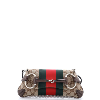 Gucci Horsebit NM Web Chain Clutch GG Canvas Small