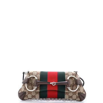 Gucci Horsebit NM Web Chain Clutch GG Canvas Small