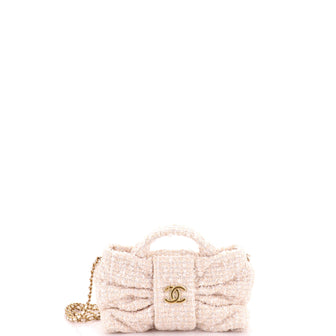 Chanel CC Bow Chain Shoulder Bag Quilted Tweed Mini