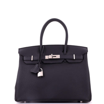 Hermes Birkin Handbag Black Togo with Palladium Hardware 30