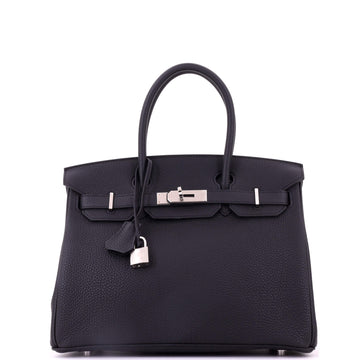 Hermes Birkin Handbag Black Togo with Palladium Hardware 30