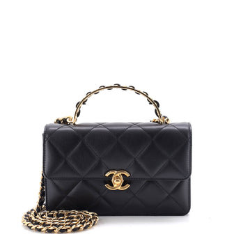 Chanel CC Logo Top Handle Flap Bag Quilted Lambskin Small