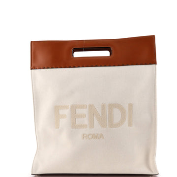 Fendi North South Logo Cutout Handle Shopper Tote Canvas with Leather