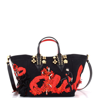Christian Louboutin Flamencaba Tote Embellished Canvas with Leather Small