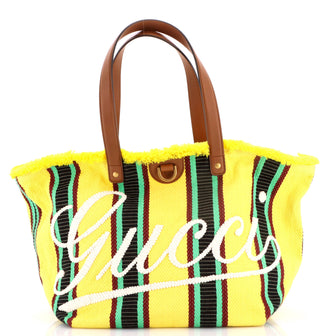 Gucci Script Open Tote Embroidered Stripe Canvas with Leather Medium