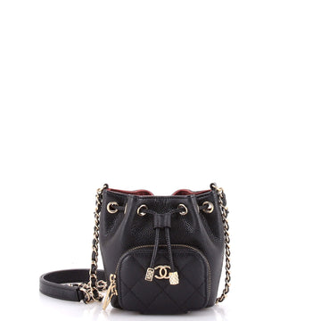Chanel Business Affinity Drawstring Bucket Bag Quilted Caviar Mini