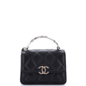 Chanel Coco Enamel Top Handle Flap Clutch with Chain Quilted Caviar
