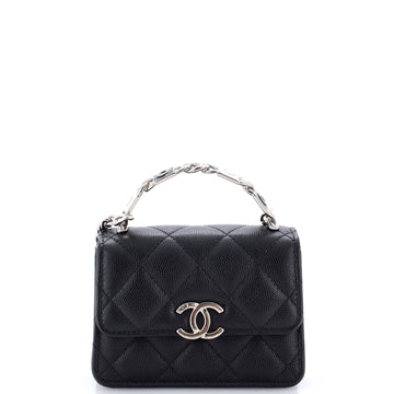 Chanel Coco Enamel Top Handle Flap Clutch with Chain Quilted Caviar